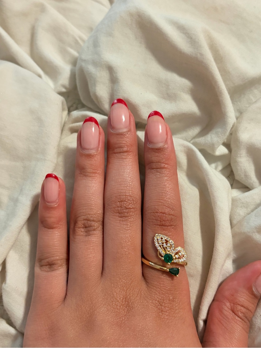 Free People Gold Butterfly Ring with Green Stones